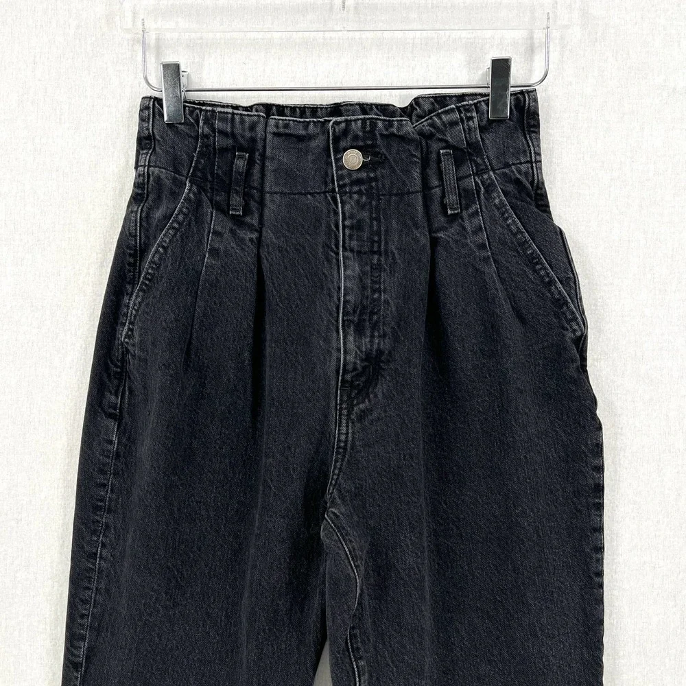 ABERCROMBIE & FITCH Mom Jeans Womens 27 4 Black High Rise Paperbag Tapered Raw - Picture 4 of 14